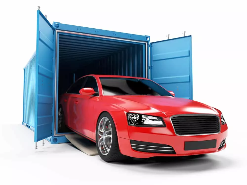 car coming out from enclosed container